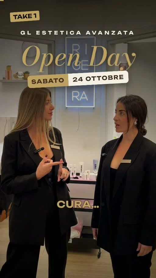 Giada e Luana nel centro GL, con il titolo Open Day e la data sabato 24 ottobre